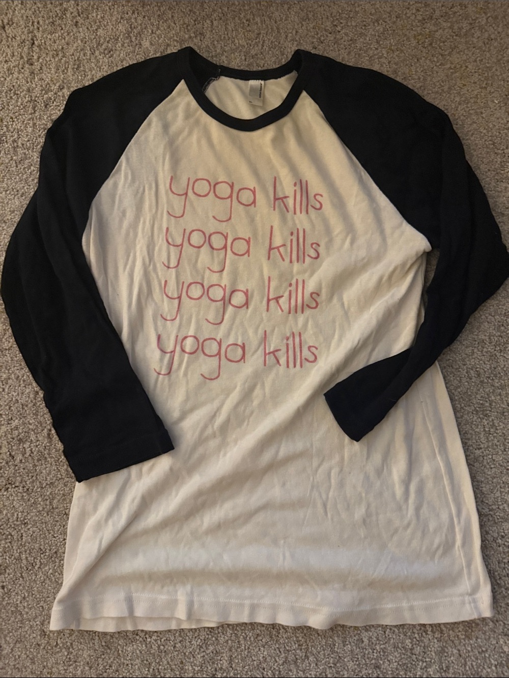 American Apparel Black & White Raglan Tee with Pink Graphic